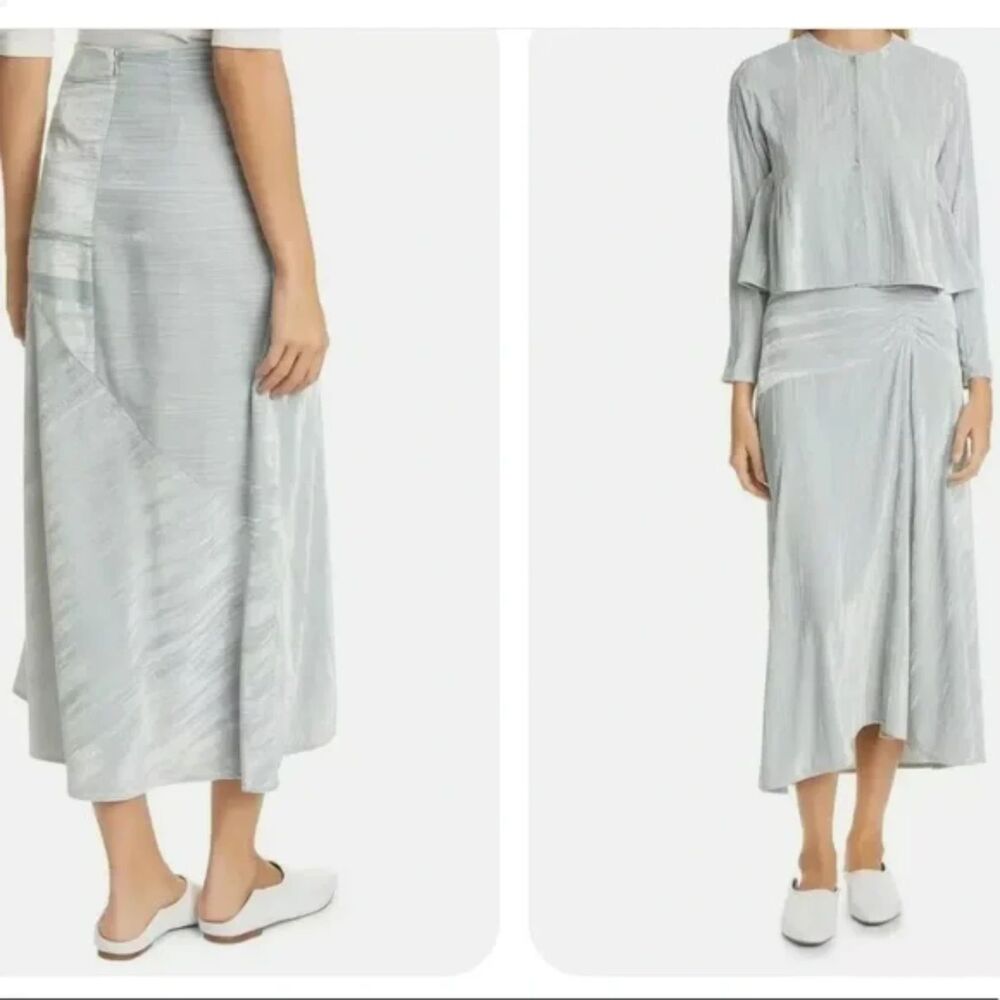 VINCE Velvet Ruched Asymmetric Skirt – Size 12, Pale Sea Glass